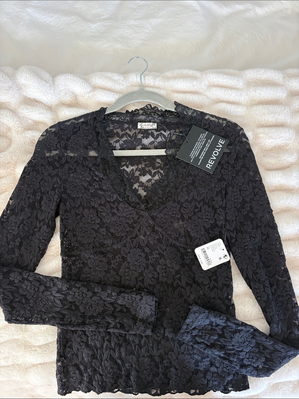 REVOLVE Black Floral Lace V-Neck Long Sleeve Top